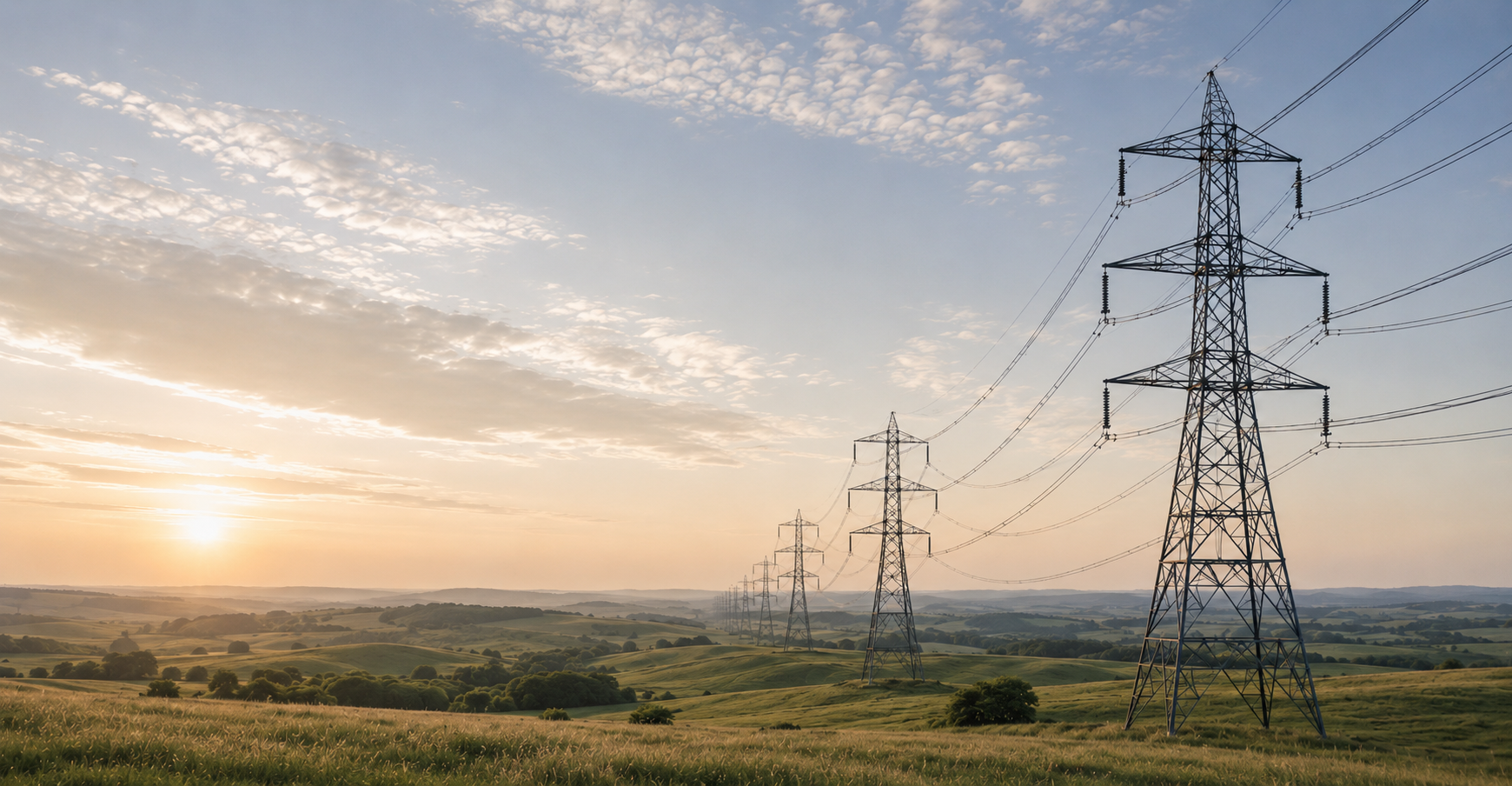 High-voltage transmission lines crossing an open energy landscape